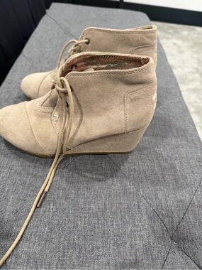 Toms Beige Suede Wedge Ankle Boots